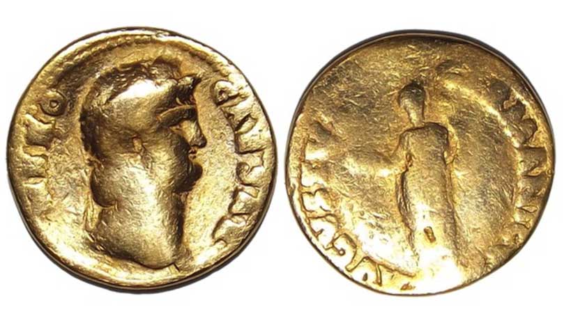 Rare Ancient Roman Coin, Gold, Sestertius, CAESAR NERO, circa 64 AD unearthed in a Roman-Era site in England (Photo by Hoberman Collection/UIG via Getty Images)